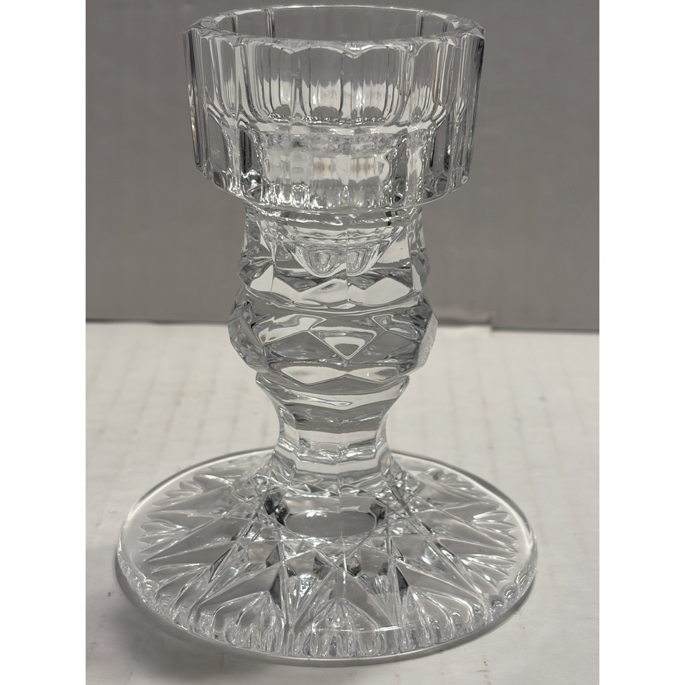 Vintage Cut Crystal Taper Candlestick Holder, Diamond Snowflake Pattern Starburs